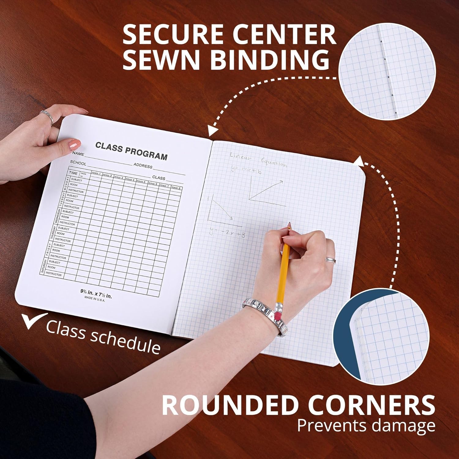 ROARING SPRING Hard Cover Composition Notebook, 24 Pack, Green Marble Comp Book, 9.75″ x 7.5″, 5x5 Grid Graph Ruled, 100 Sheets (200 Pages), Made in USA