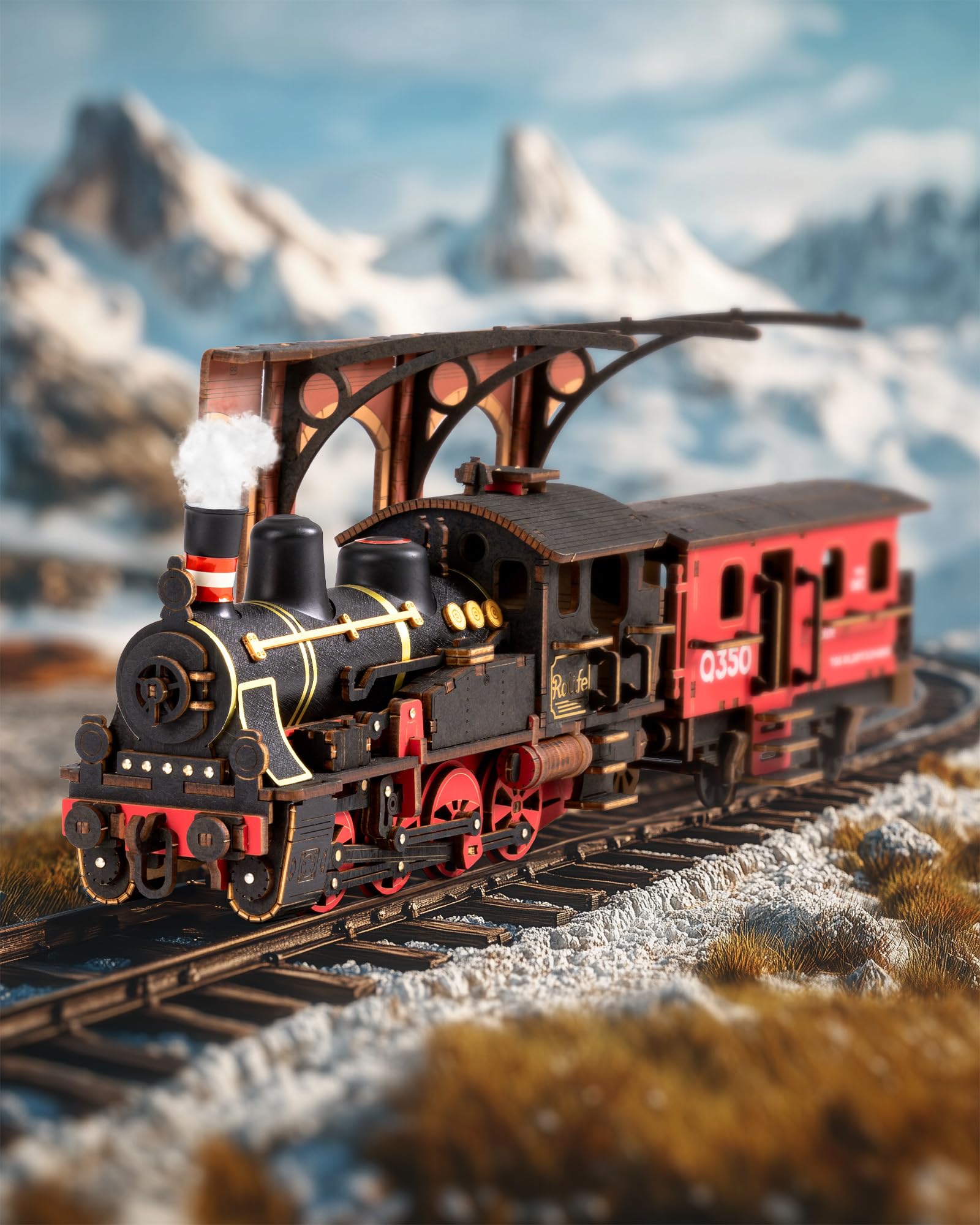Rolife 3D Puzzle - Modelleisenbahnen Erwachsene Holzpuzzle, Holz Modellbau Wood Trick Woodcraft Heimdekoration Geschenke für Teenager(Steam Journey)
