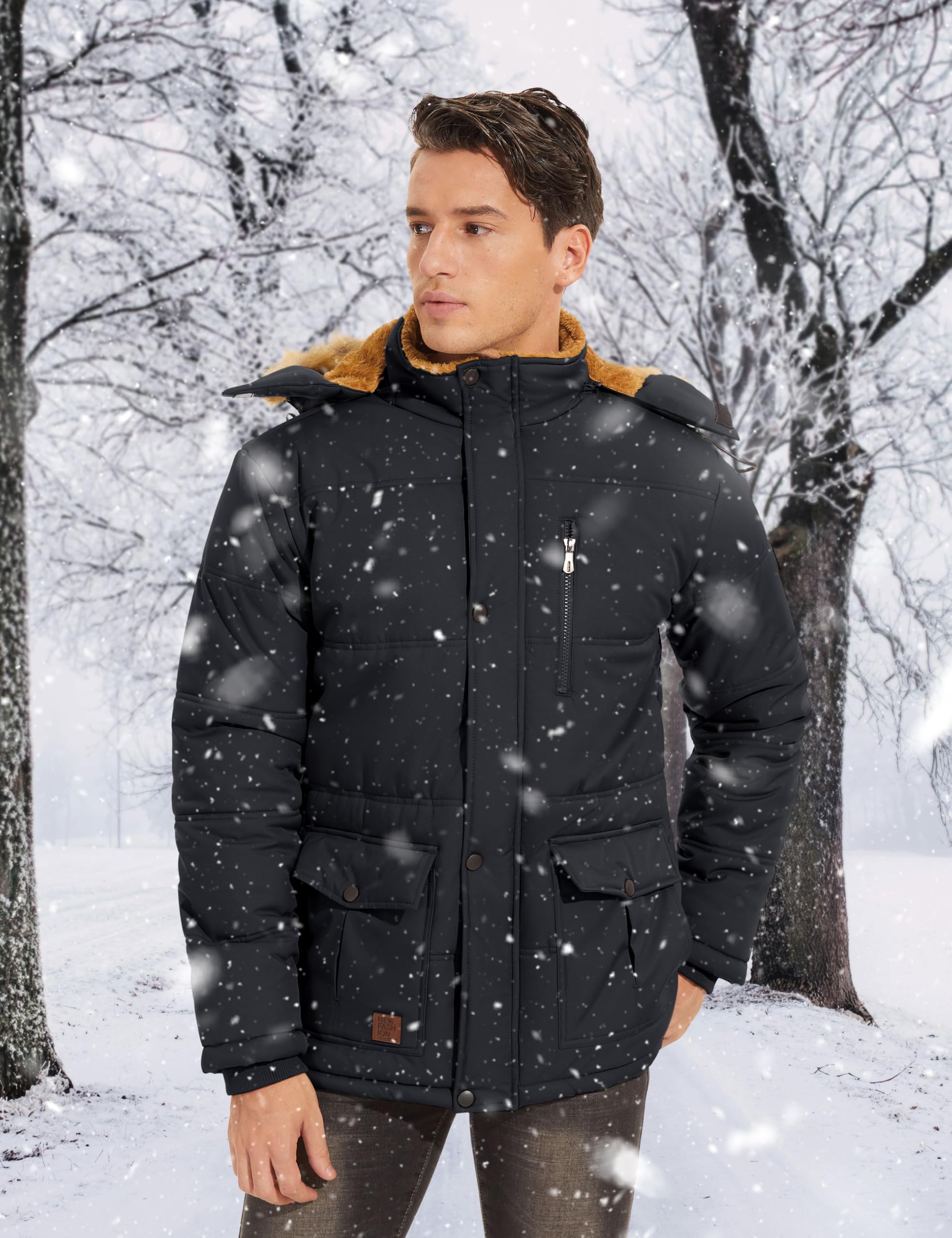 TACVASEN Homme Veste Homme Hiver Décontracté Veste Homme Coupe-vent Veste Homme Chaude Veste Homme Polaire Parka Capuche