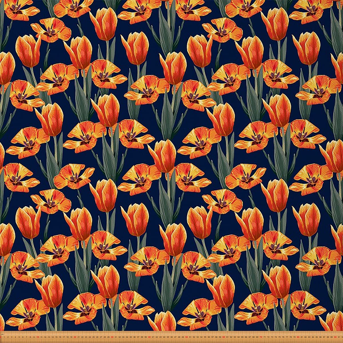 Floral Outdoor Fabric by The Yard,Tulips Flowers Upholstery Fabric for Chairs,Chic Watercolor Garden Fabric for DIY Projects,1 Yard,(L92*W150cm) Orange Blue