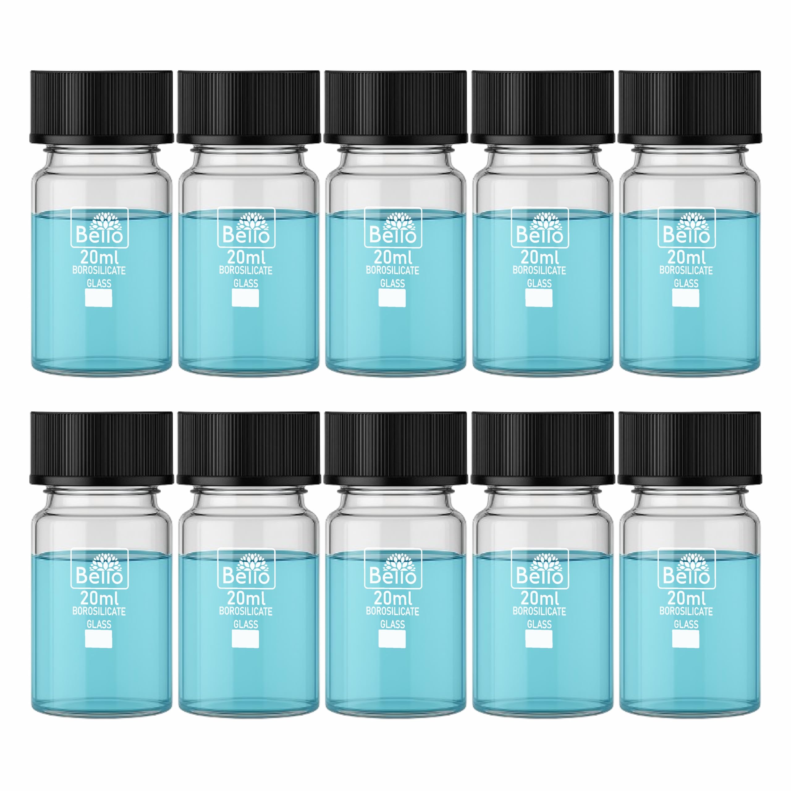 bello naturals feel better everyday Bello Borosilicate 20ml 10pcs Transparent Glass Vials with Lids Flat Bottom Bottles for Essential Oils Samples and Scientific Cosmetics Perfume making and High-pressure Resistant-picture-49