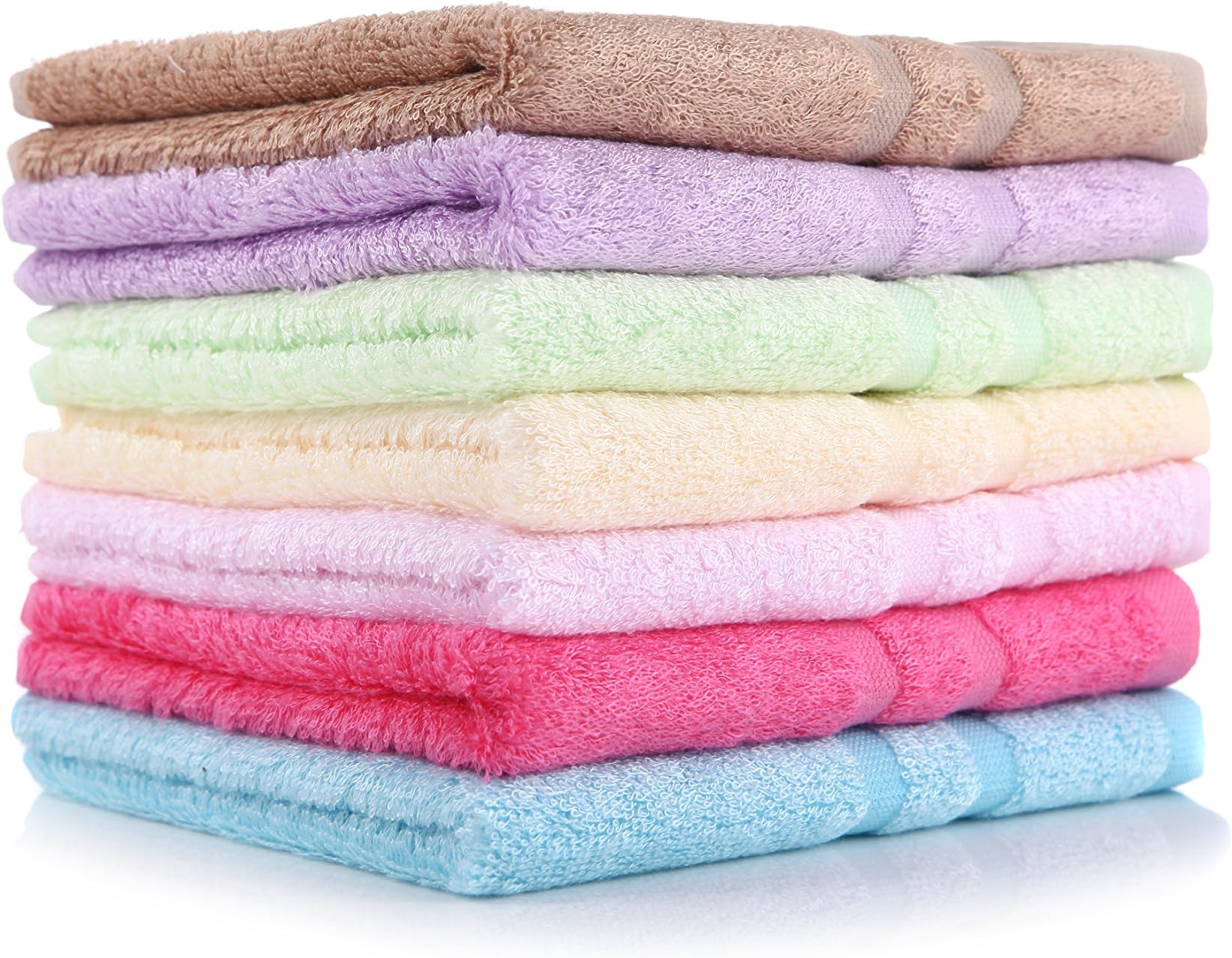 Taprilt Bamboo Rayon & Cotton, Small Hand Towel, Thin Style, Set of 7, (Pink, Yellow, Purple, Green, Acid Blue, Brown, Rose)