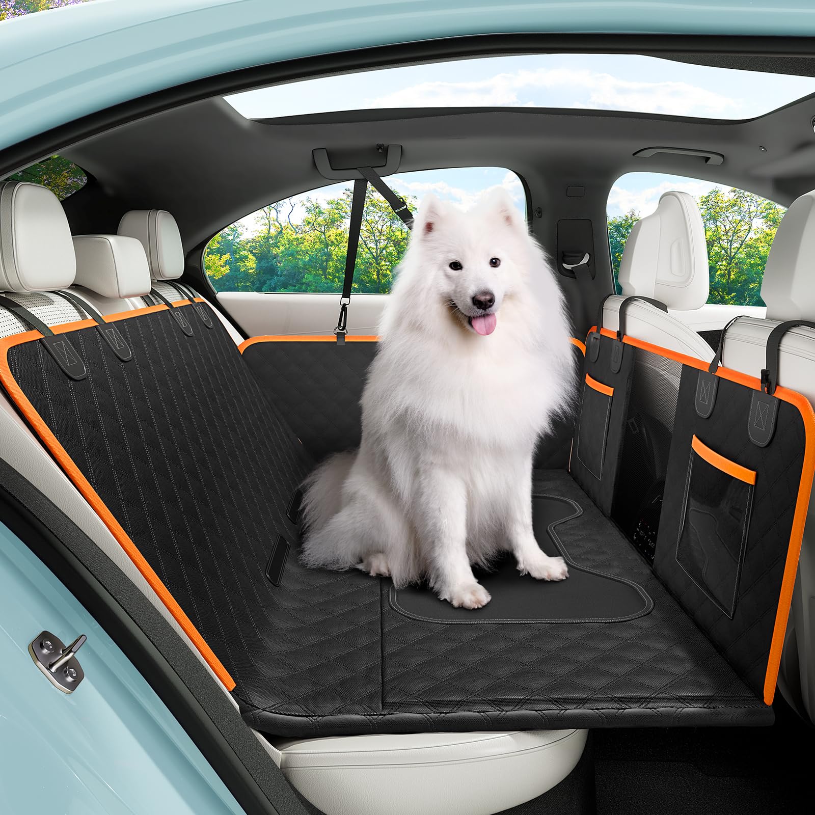 pecute Hundedecke Auto Rückbank mit Harter Unterseite- Wasserdicht und rutschfest Hundesitzbezug, Hunde-Sicherheitsgurt für SUV, LKW, Dog Car Seat Cover,Lagerung im Auto,bis zu 180 kg
