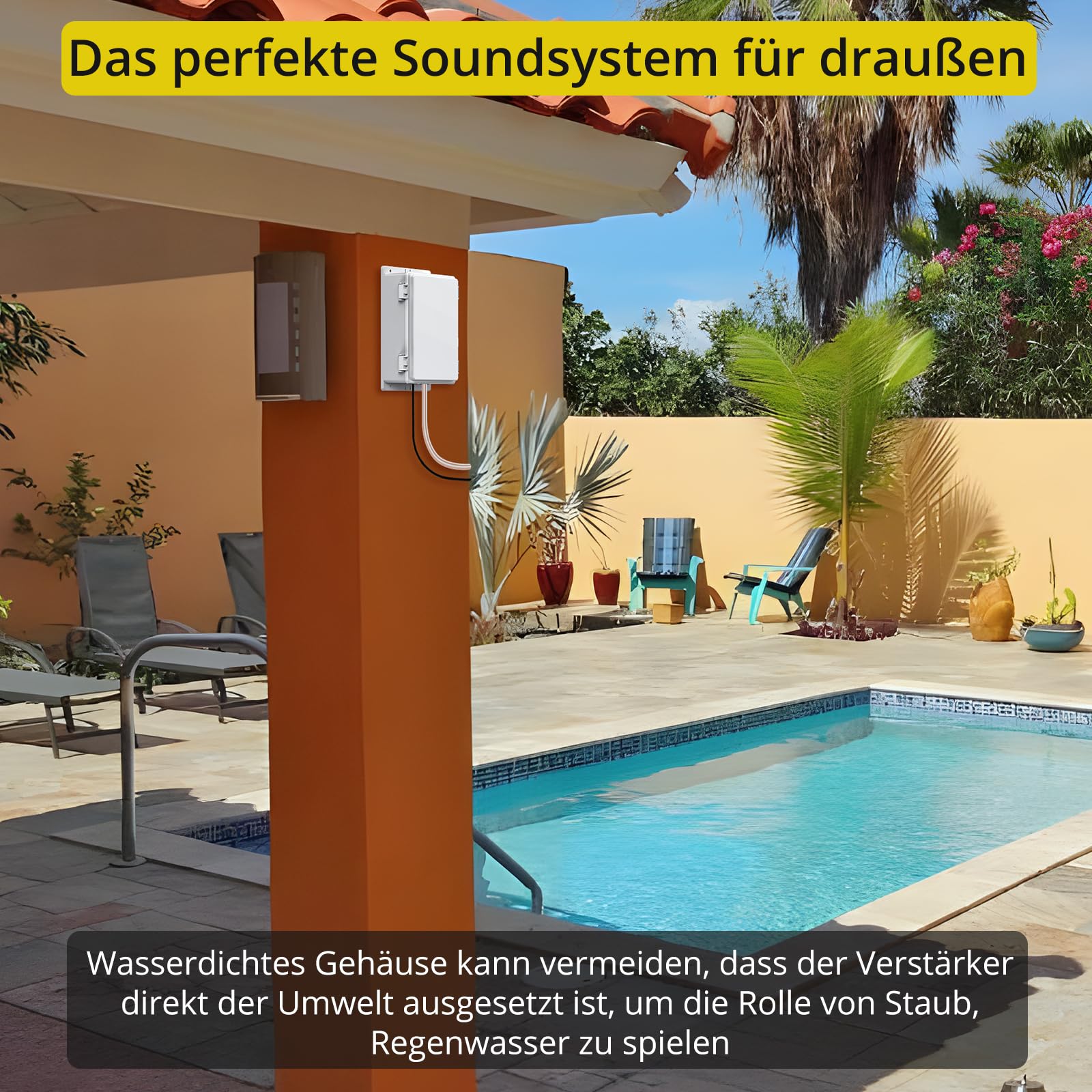 PROZOR Bluetooth 5.0 Verstärker Leistungsverstärker Außenverstärker 2x200W Endstufe 30V 5A IP65 Wasserdichtes Gehäuse für Outdoor