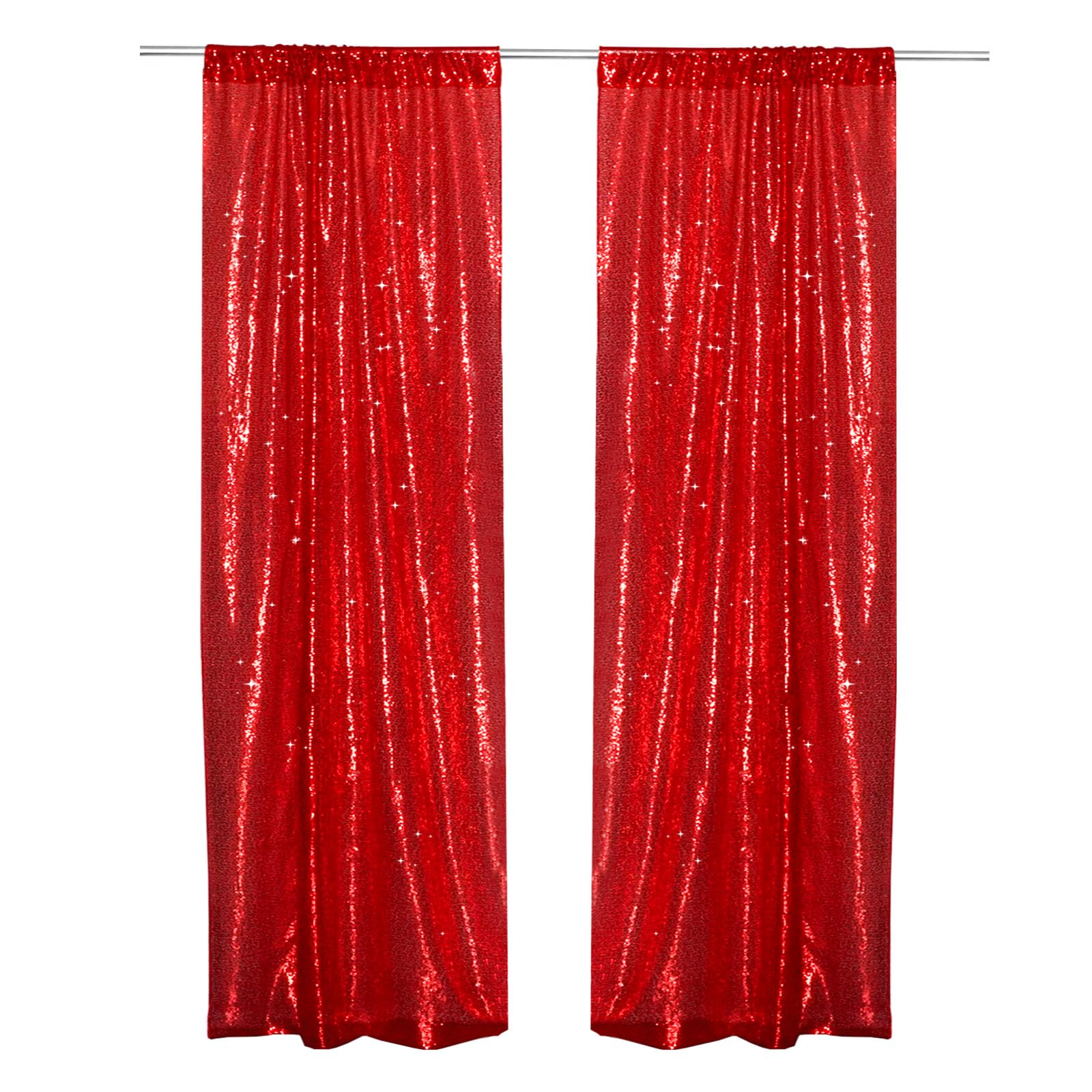 PartyDelight Red Sequin Backdrop Curtains 2 Panels Sparkly 2FT X 8FT for Wedding Party Room Decorations Events