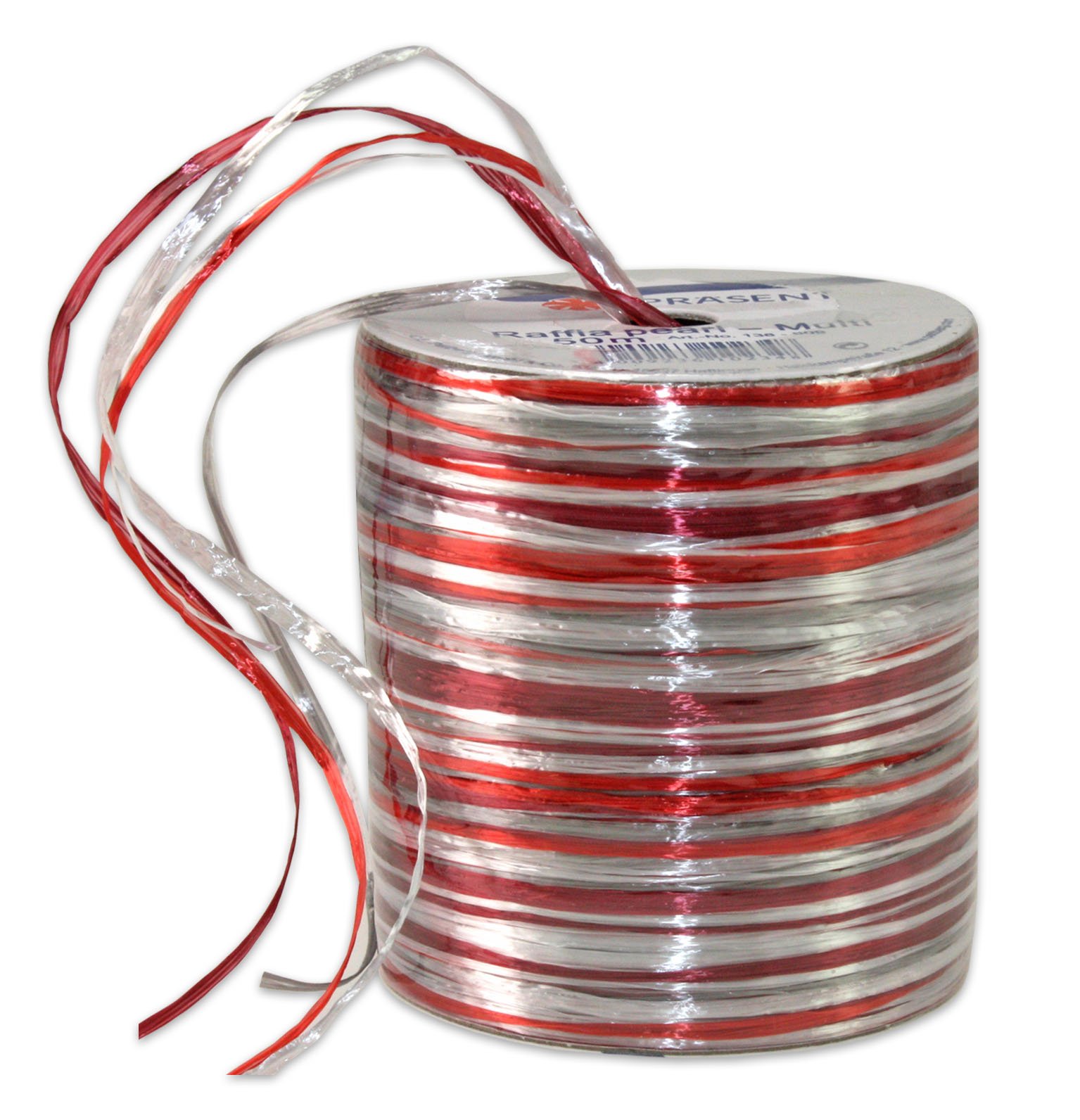 Prasent 50 m Rayon Raffia Bast Ribbon, Red/Multi-Colour