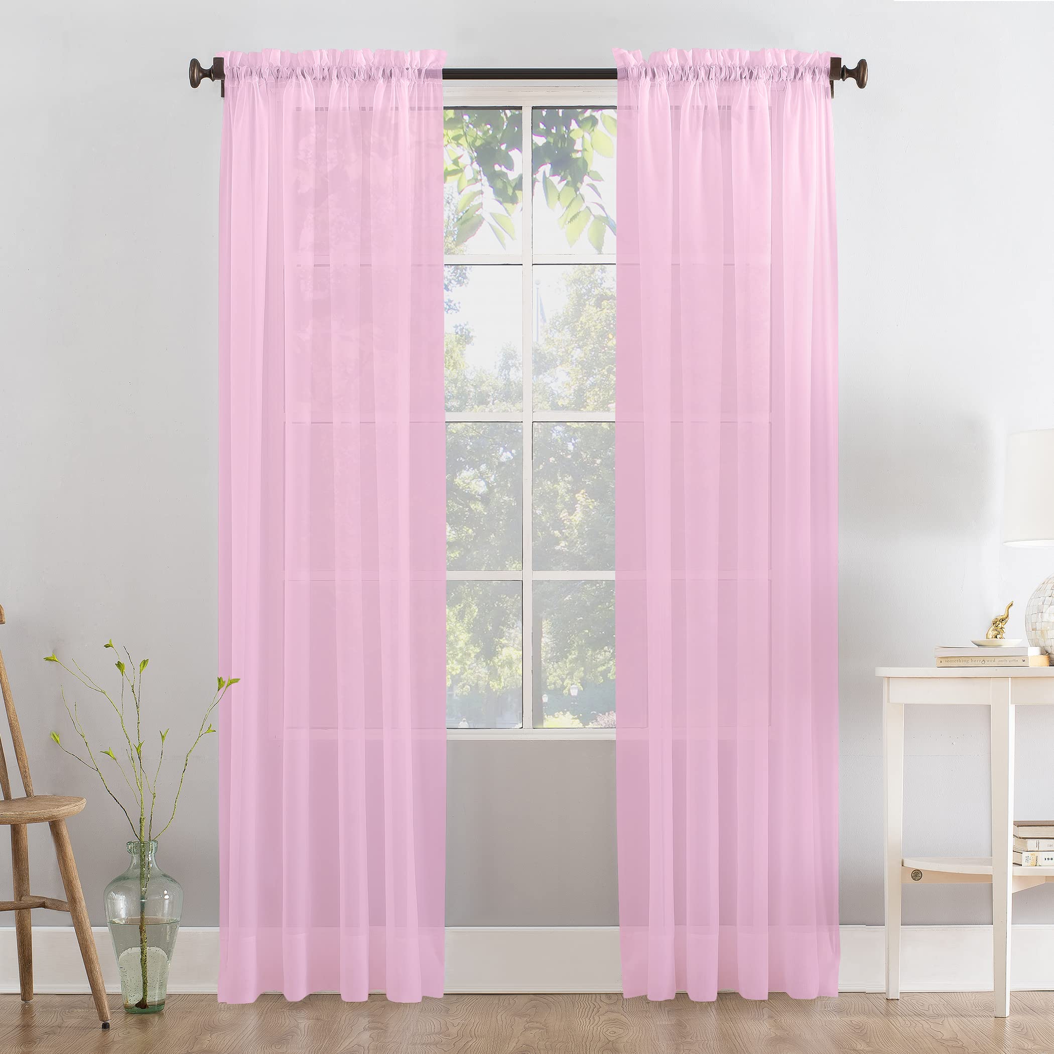 Megachest a pair of slot top voile curtains (Light Pink, 56" wideX48 drop 2 Panels)