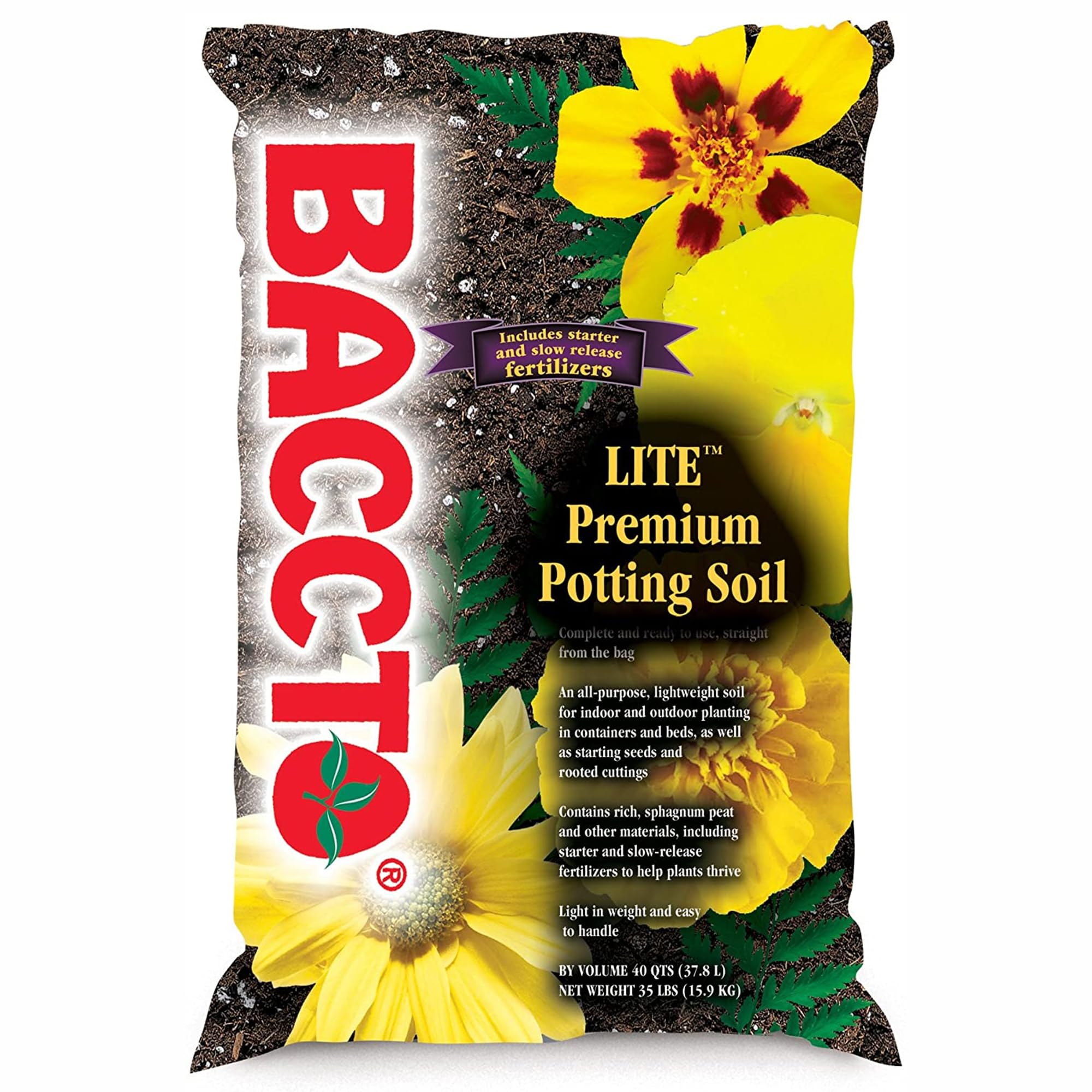 Michigan Peat 1440 Baccto Lite Premium Potting Soil for Indoor Outdoor Gardening, Seed Starting, Propagation, and More, 40 Quart Bag