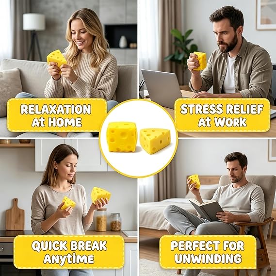 2 PCS Cheese Squishy, Giant Cheese Squishy Decor, Triangular & Square Shaped Ornament for Office Desk Home Display