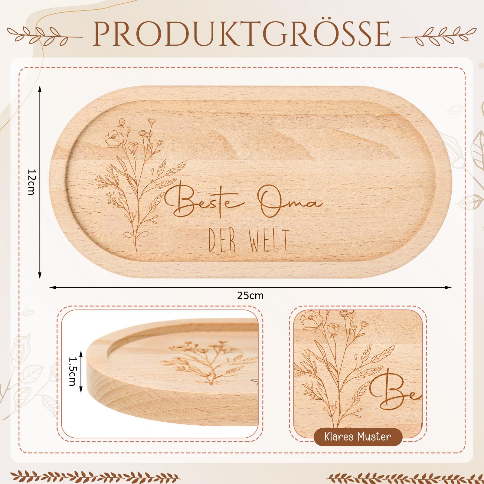 Geiserailie Oma Geschenke Beste Oma Der Welt Holztablett mit Gravur Tasse Herz Holzschild Anhänger Umschlag Geschenk für Großmutter von Enkel zum Geburtstage Weihnachten Jahrestag Muttertag