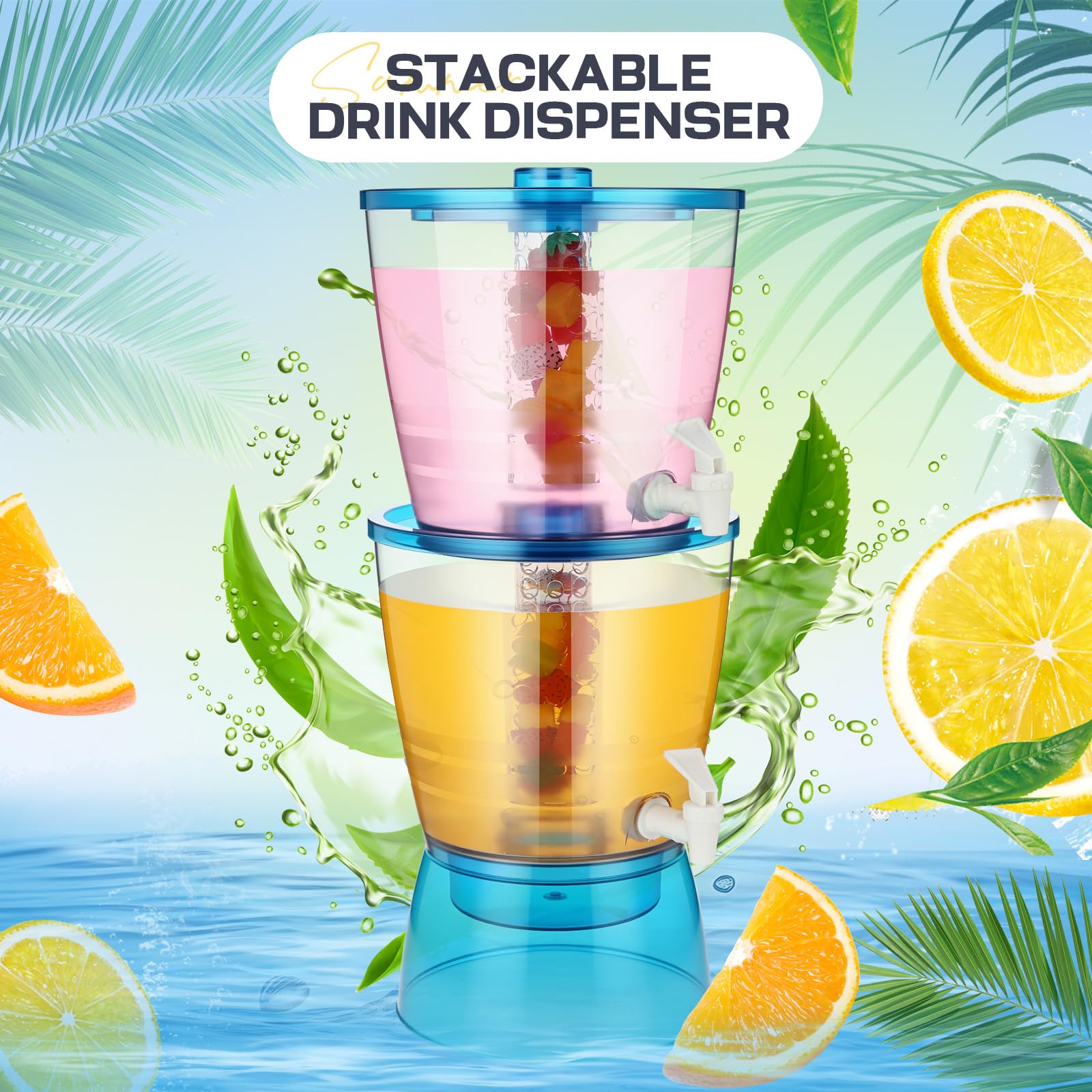 FillTouch Getränkespender mit Zapfhahn, 6,5 l, auslaufsicher, Wasserspender, Zitrone, Eissaft, Behälter für Hochzeitsfeier, 2 Stück