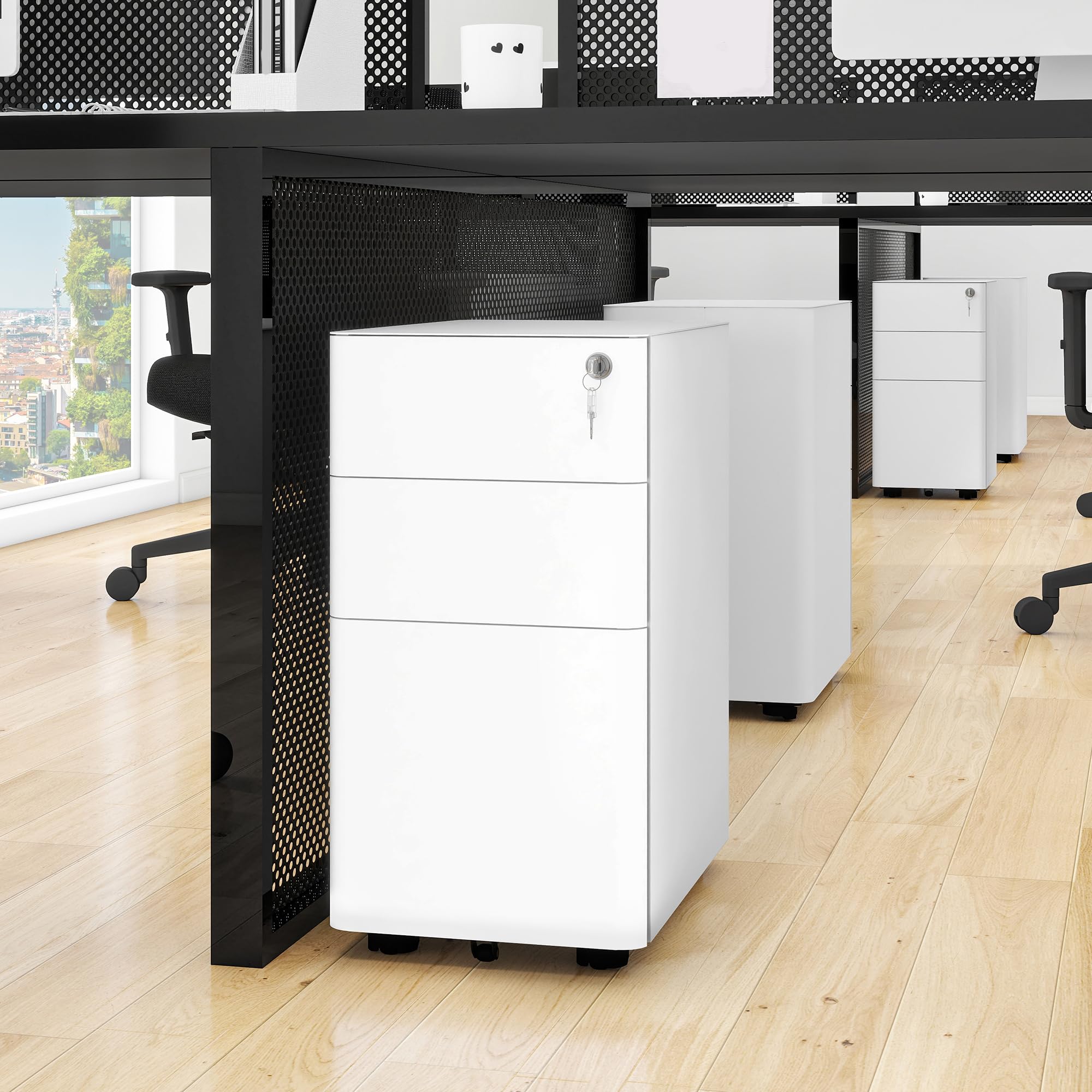 DWVO Armoire de Rangement à 3 tiroirs verrouillables avec clés - Compacte et Portable - en métal - pour Format A4/Lettre/légal - 30 x 45 x 61 cm - Blanc