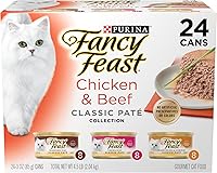Purina Fancy Feast Grain-Free Chicken & Beef Classic Pate Wet Cat Food Variety Pack, 24 x 3oz Pull-Top Cans