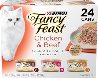 Purina Fancy Feast Grain-Free Chicken & Beef Classic Pate Wet Cat Food Variety Pack, 24 x 3oz Pull-Top Cans