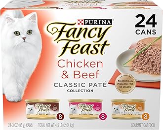 Purina Fancy Feast Chicken and Beef Classic Pate Collection Grain Free Wet Cat Food Variety Pack - (Pack of 24) 3 Oz. Pull-Top Cans