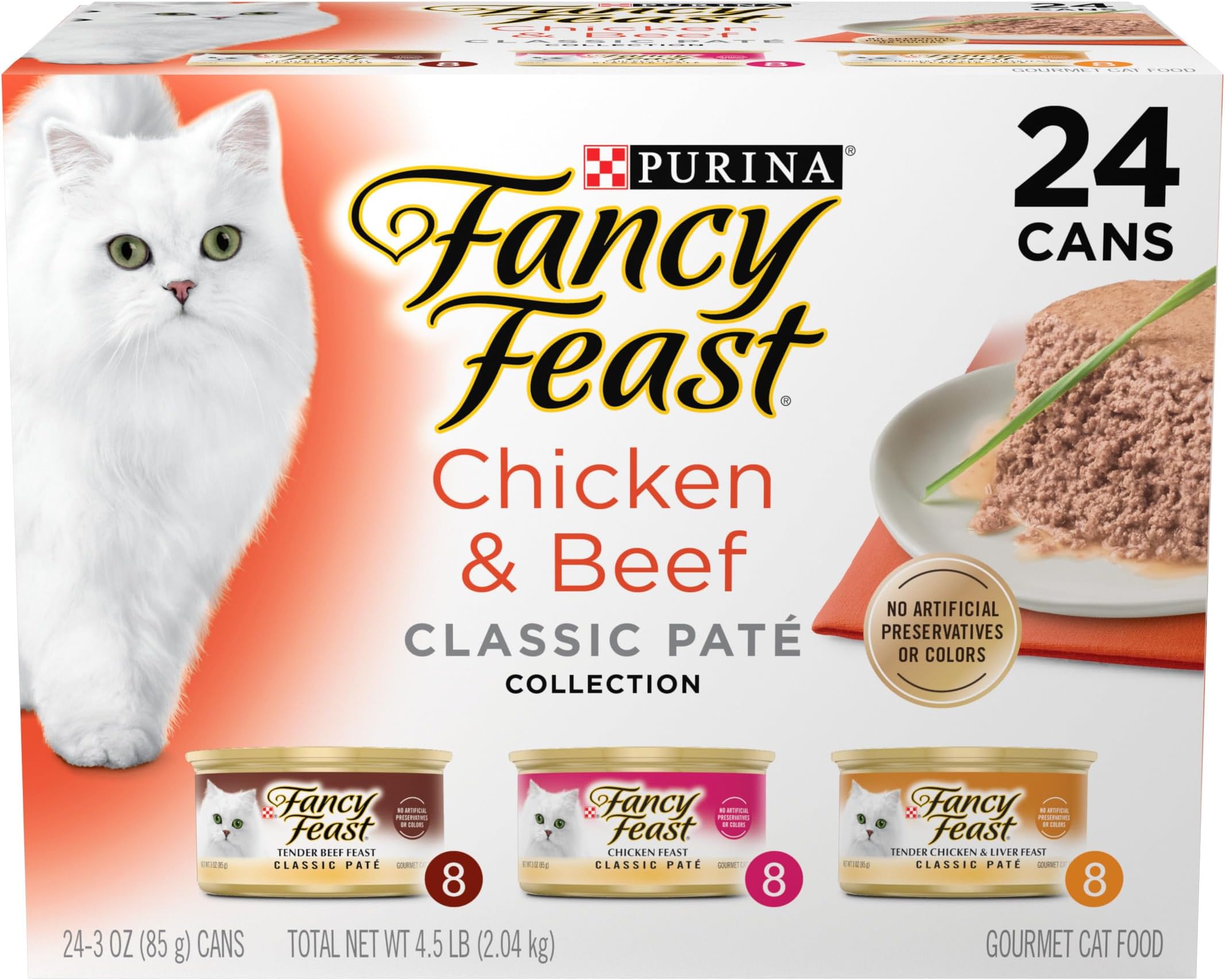 Purina Pate Wet Cat Food Variety Pack, Classic Collection Chicken & Beef - (24) 3 oz. Pull-Top Cans