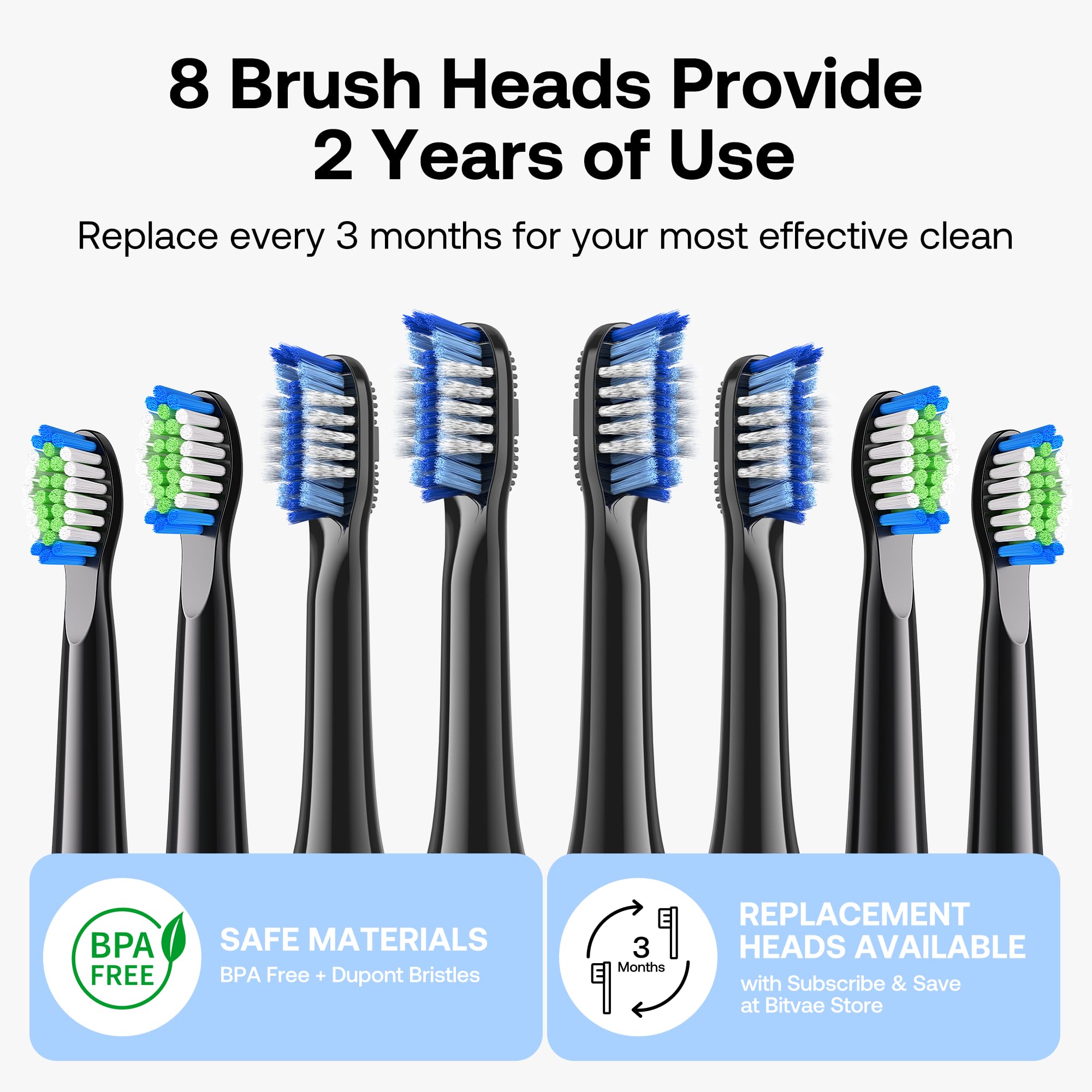 Bitvae ADA Accepted Electric Toothbrush, Travel Toothbrush Rechargeable for Adults and Kids, 60-Day Battery, 5 Modes, 8 Heads, Portable Travel Case & Holder, Shadow Black