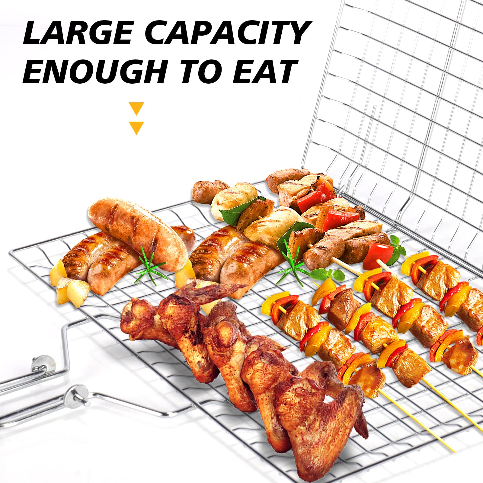 Grillkorb Edelstahl Faltbar | Für Fisch, Gemüse & Garnelen | Mit Backpinsel & Tasche