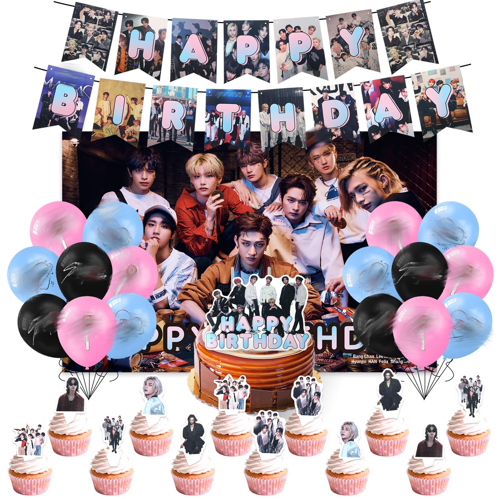 Stray-K Birthday Decorations Set,45pcs Party Balloon Decorations, Themed Party Supplies Including Happy Birthday Backdrop,Banners,Cake Toppers, Balloons