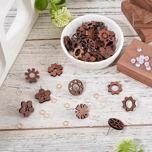 Miniatura 7 de PH PandaHall 32 piezas de aretes de madera para hacer joyas con 50 piezas de aretes y 100 anillos de salto, 1 caja