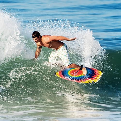 Vista 24 de GYMAX Tablas de cuerpo para playa, 33/37/41 pulgadas con núcleo de espuma EPS, cola creciente, doble canal y correa de muñeca, bodyboard ligero