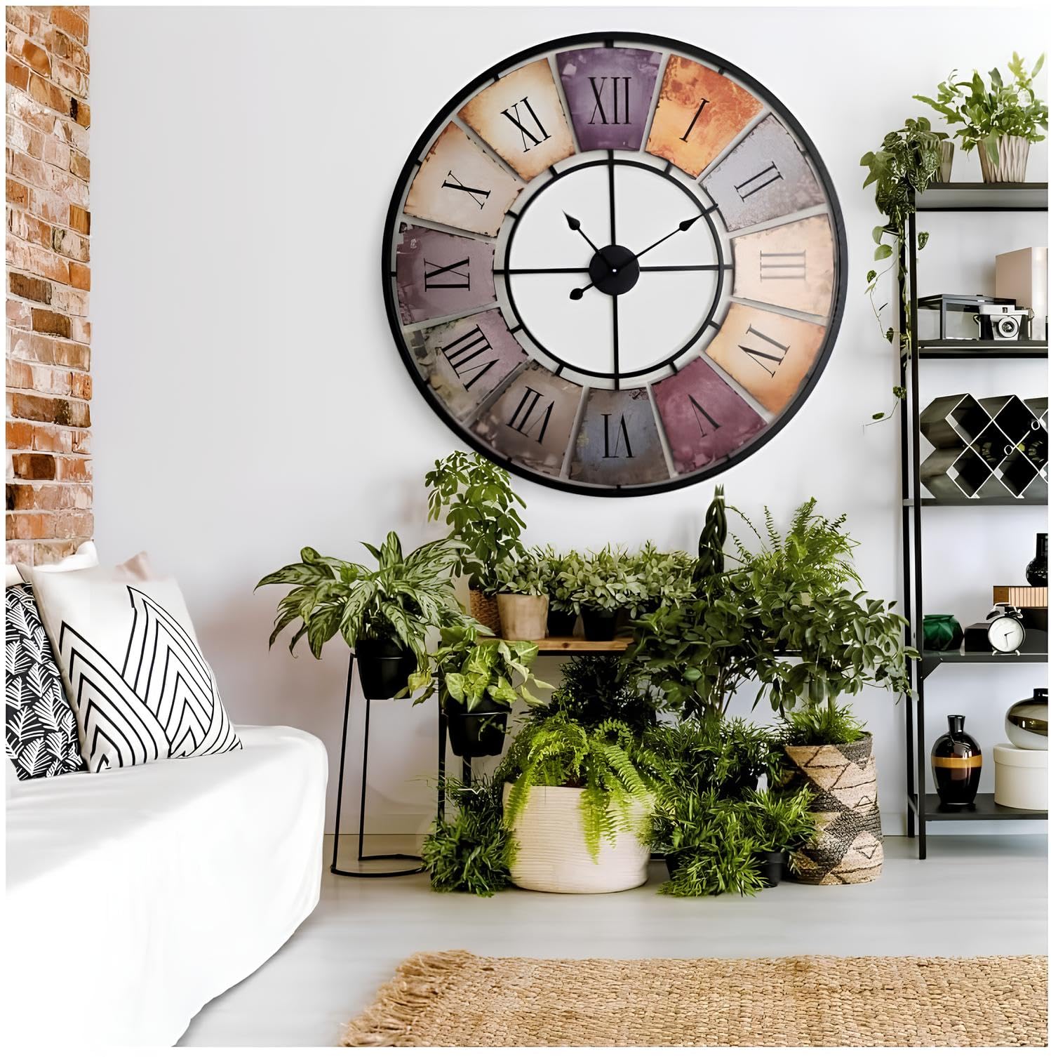 XXL 88cm New Contemporary Wall Clock - Metal Clock - Extra Large Vibrant Colours and Retro Style Design - Roman Numerals - Wall Art - Silent Clock