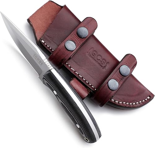 Miniatura 6 de GCS - Cuchillo de caza táctico de acero hecho a mano D2 con funda de cuero y mango de espiga completa diseñado para caza y campamento y EDC GCS 762