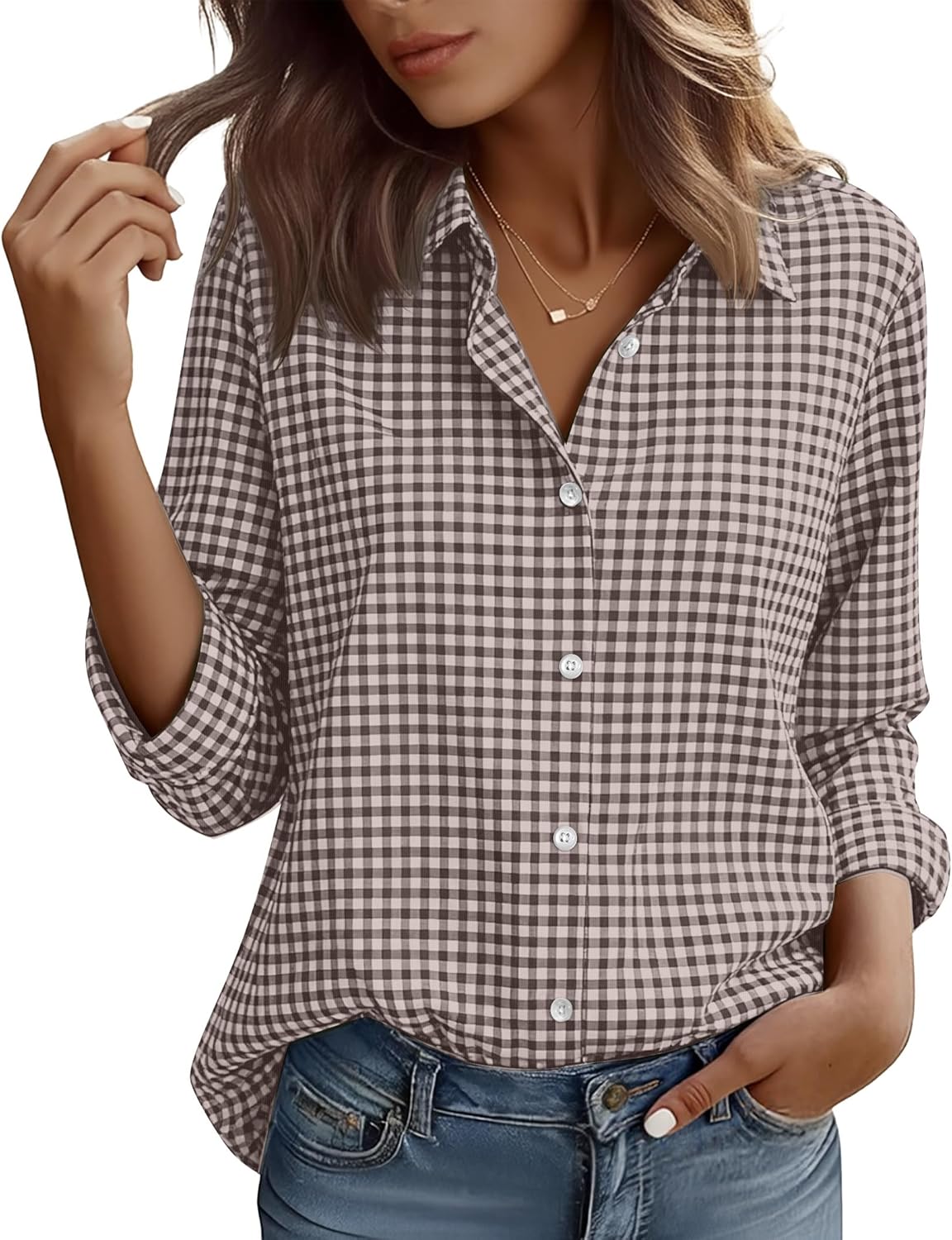 Wrinkle Free Button Down Shirts for Women Charm Slim-Fit Long Sleeve Formal Solid Dress Shirt Blouses Tops