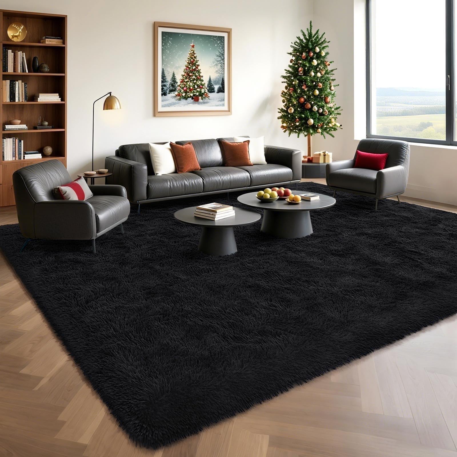 HOMORE Black Rug for Bedroom 4x6 Furry Carpet for Boys Girls Shaggy Fuzzy Rugs for Living Room Non Slip Large Rug for Kids Dorm Home Decor