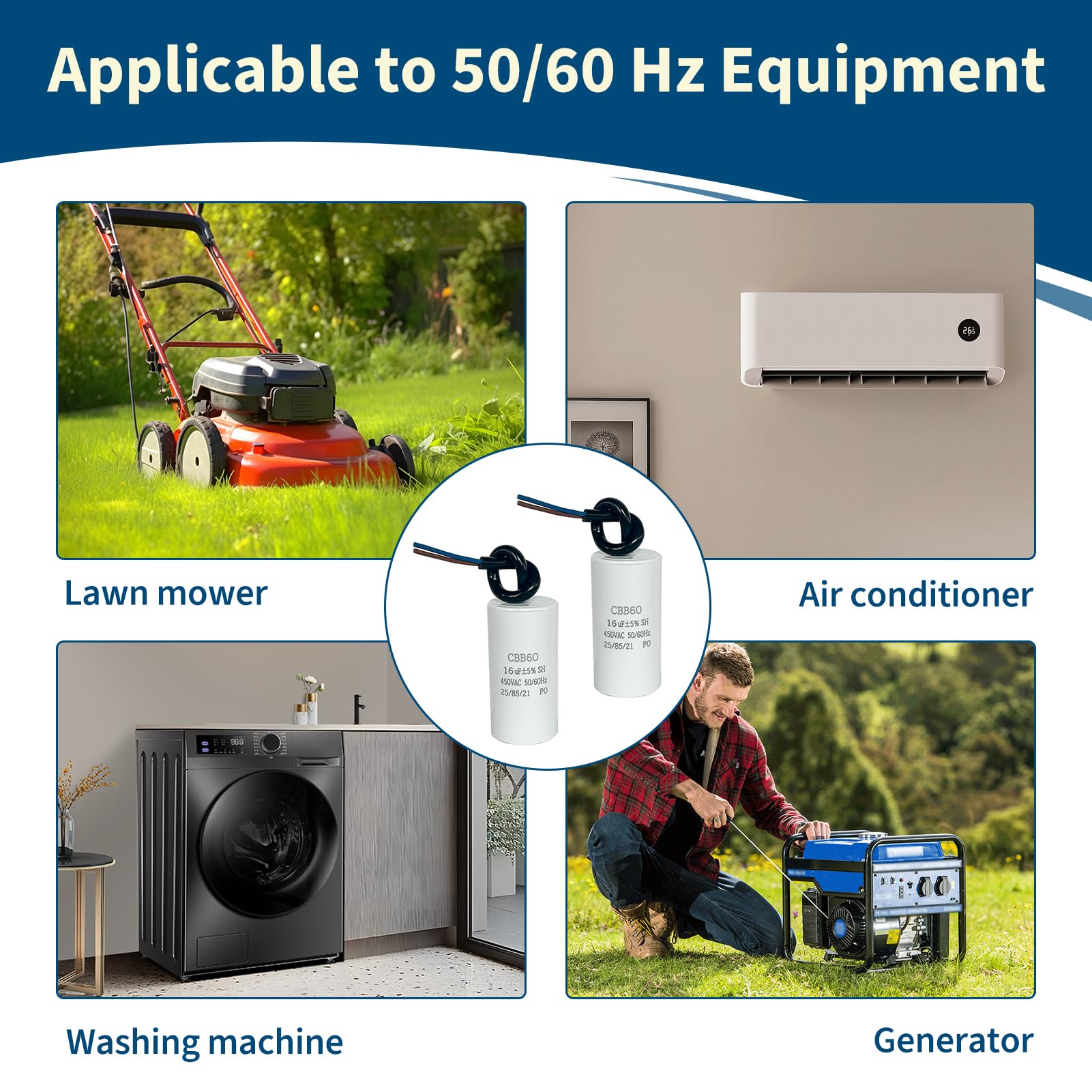 CBB60 Condensador de Arranque 16uF 450VAC 50/60Hz para Motor Eléctrico Electrodomésticos Lavadora