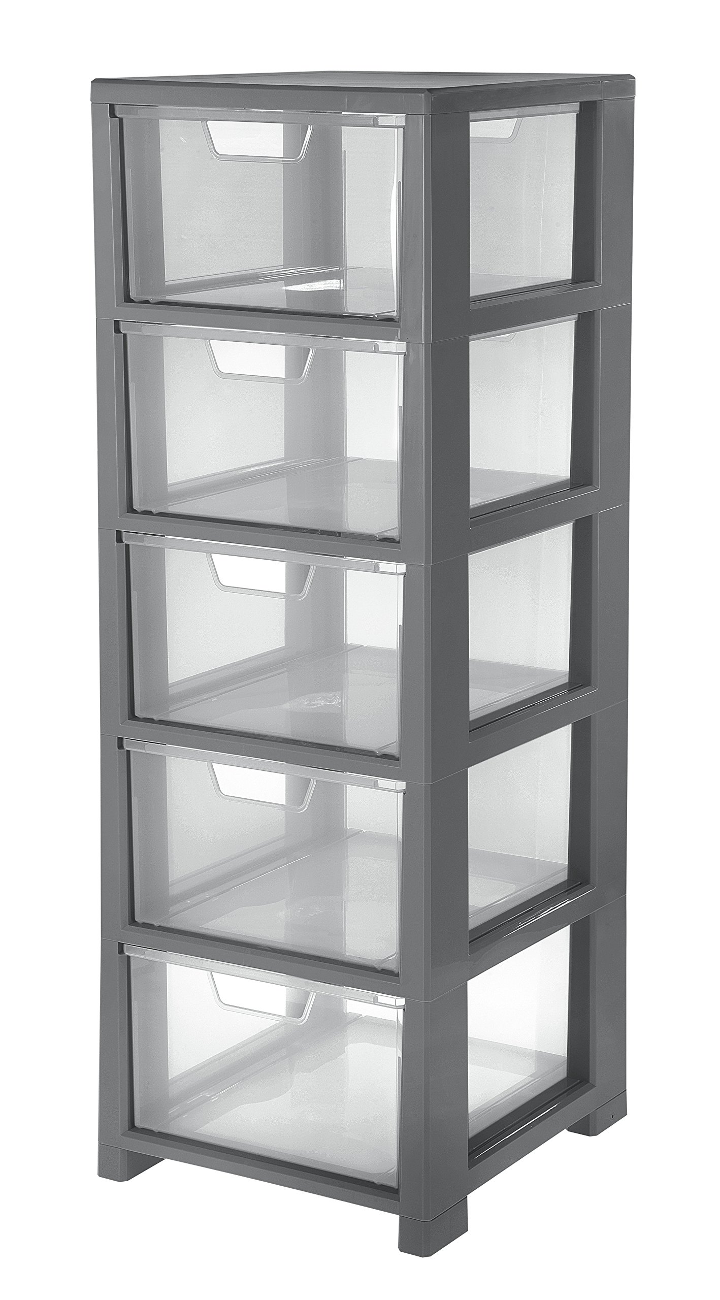 cepStorage Tower with 5 drawers-25993, Grey/Cristal, 32.5 x 35 x 95.6 cm