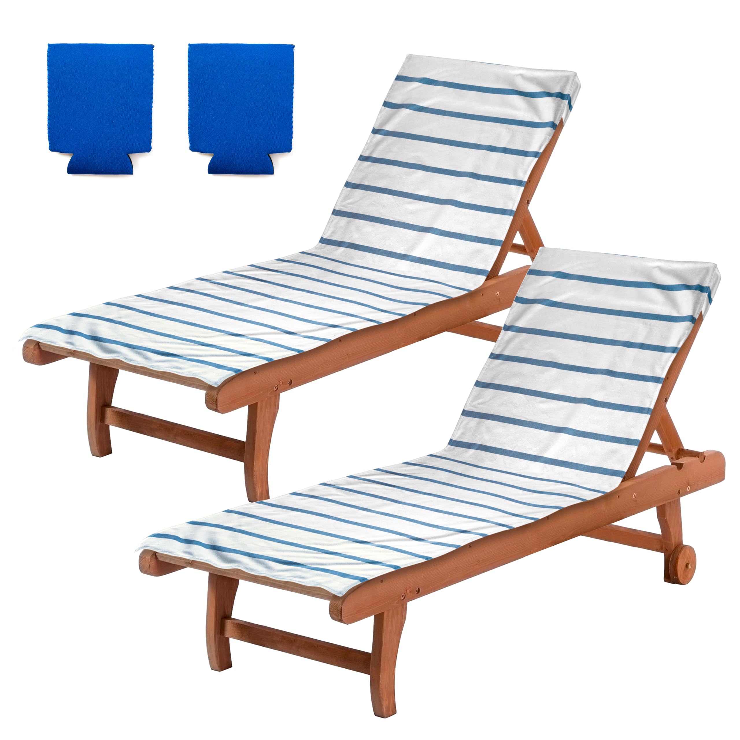 Plum Stream Pool Chair Covers 2 Pack - Lounge Chairs, Chaise, Recliner Towel Cover for Outdoor, Beach or Patio - Complete with 2 Pack Drink Can Cooler