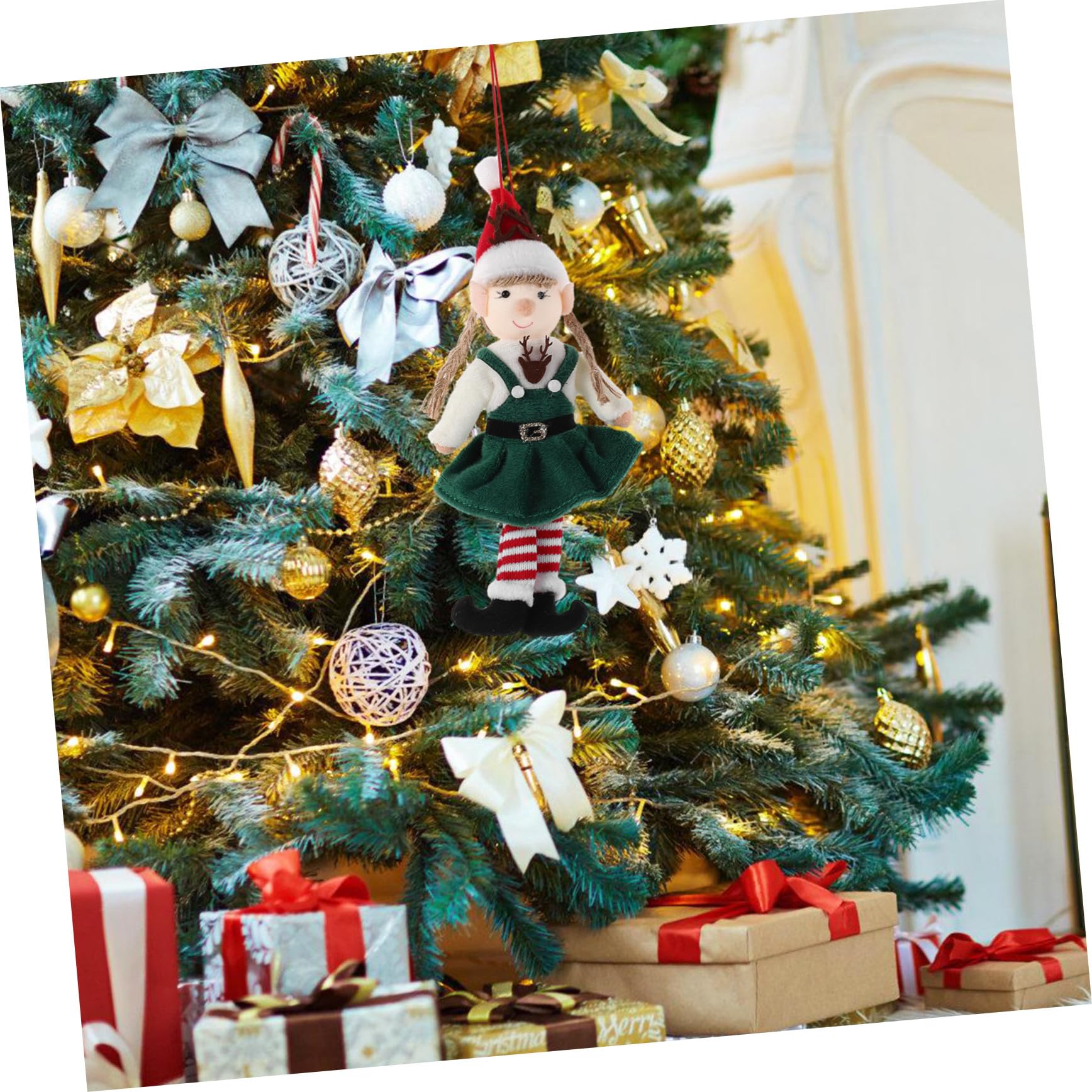 PRETYZOOM 10 Piezas Decoración de ángel Adornos Colgantes para arbol de Navidad Duende navideño Decoraciones Colgantes de de Peluche paño Verde