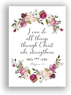 Philippians 4 13 Print, I Can Do All Things Through Christ Who Strengthens Me Poster Art A4 UNFRAMED, Crafty Cow Design