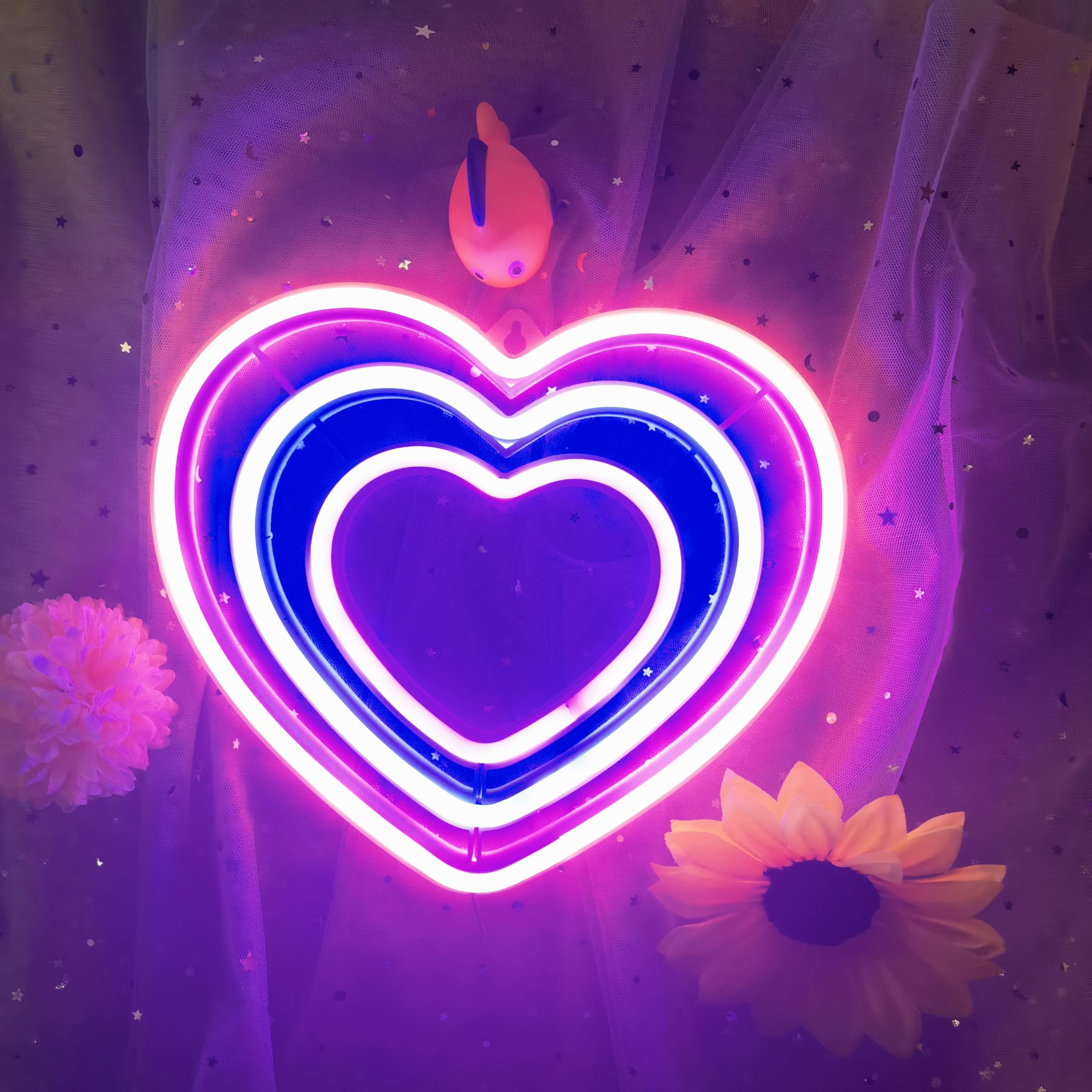 HFHungkeong Heart Neon Sign, LED Lamp, Coral Pink Blue Purple, Plastic, USB Powered or Battery, Decorative Wall Mount, Modern Style, Heart Shape, Energy Efficient, Indoor Use — image 1
