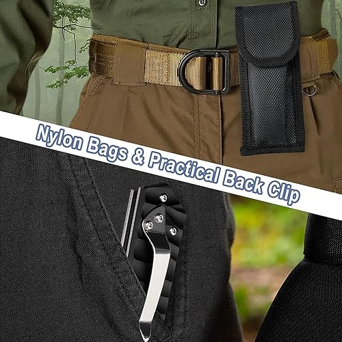 Miniatura 8 de KOMWERO Cuchillo plegable para hombres, cuchillo de bolsillo de Damasco con mango antideslizante de aluminio, cuchillo EDC para regalo de camping