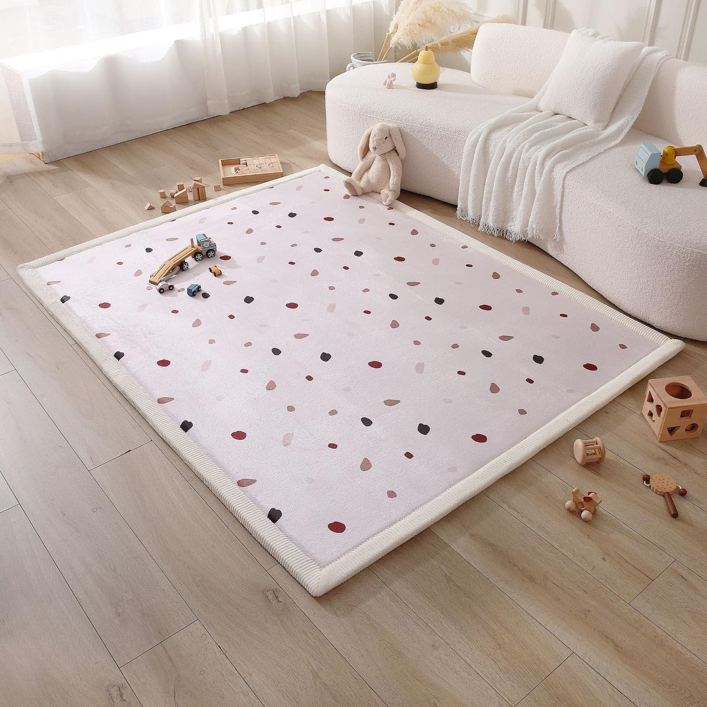 hakuna matte cloudsoft baby play mat for floor 60" x 80" confetti – coral velvet memory foam rug for crawling & cozy play – non-slip, water-resistant, easy-caretummy time mat, playmat for playpen