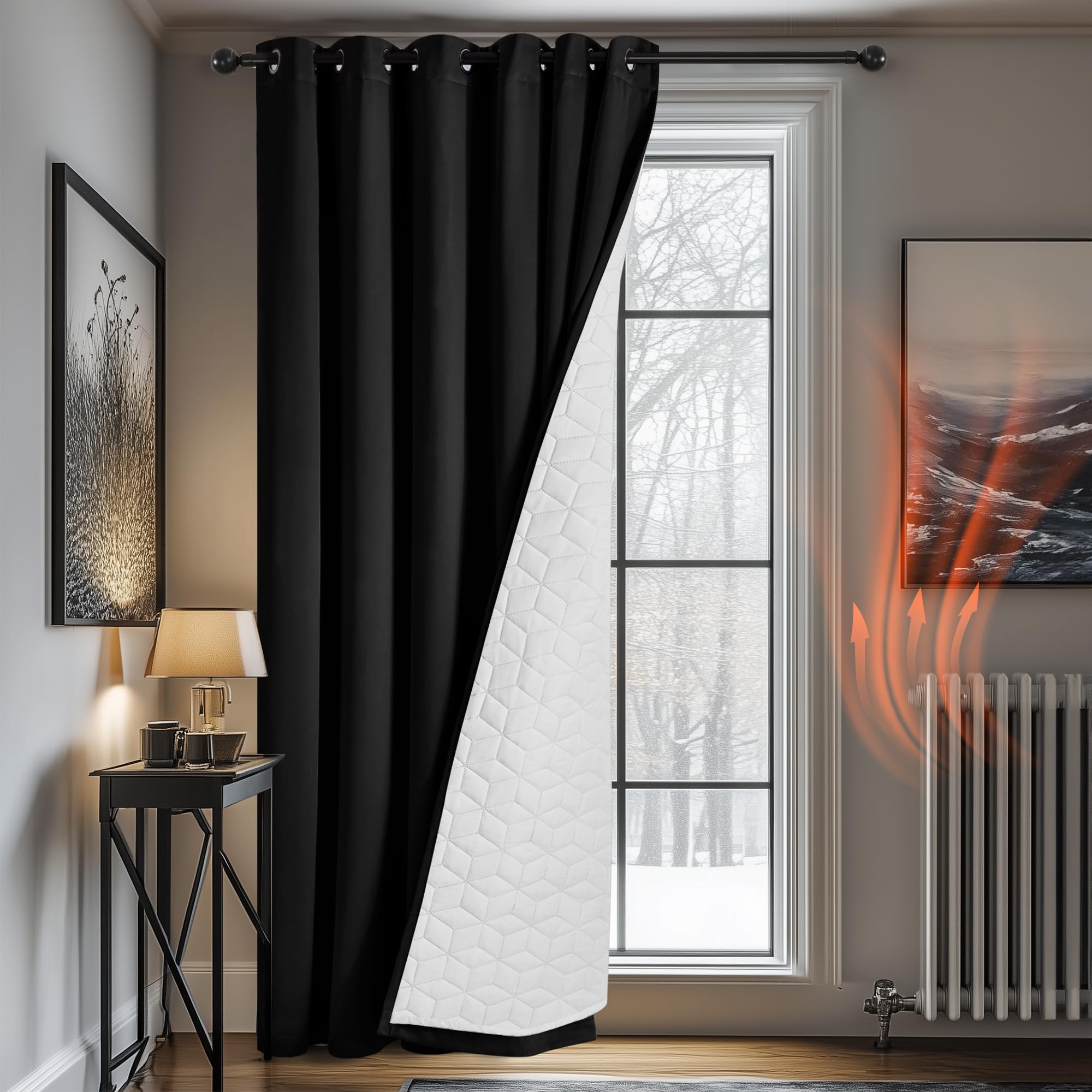 Deconovo Cortinas Termicas Aislantes Frio y Calor para Salon Dormitorio de Opacas 1 Pieza Cortina Divisoria, 200x280cm Negro