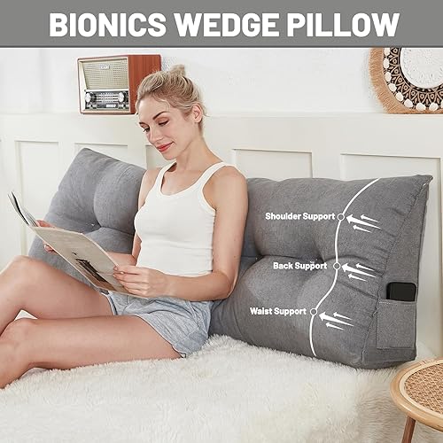 Miniatura 5 de Zelladorra Headboard Pillow for Bed,Triangular Wedge Pillow Headboard Positioning Support While Reading and Resting,Cushion Headboard with Washable