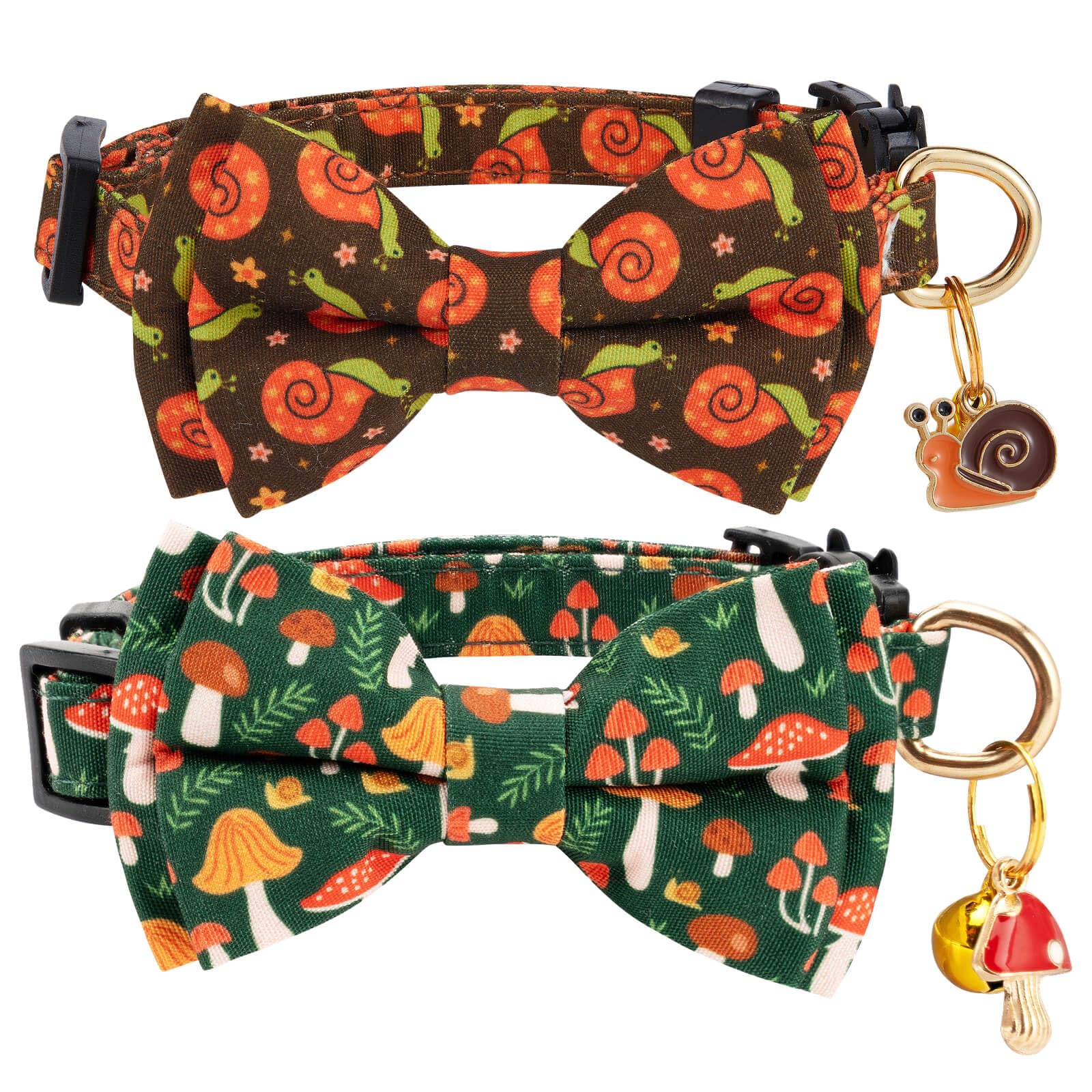 Gelwoo Cotton Fall Cat Collar with Snail & Mushroom Pattern,Bowtie 2 Pack — image 1