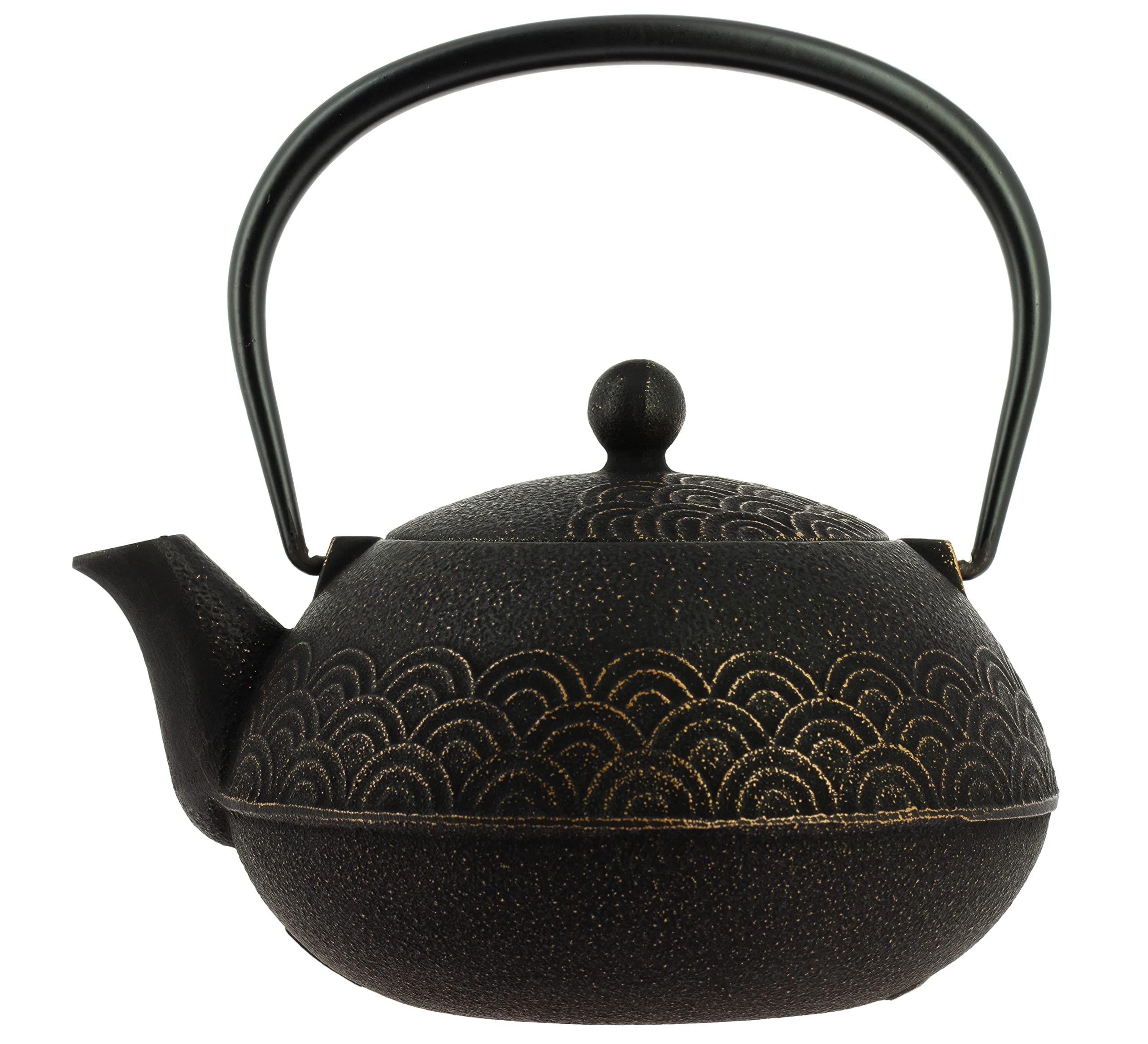 Iwachu Black-Golden Seigaiha Teapot 900 Ml - Cast Iron From Japan