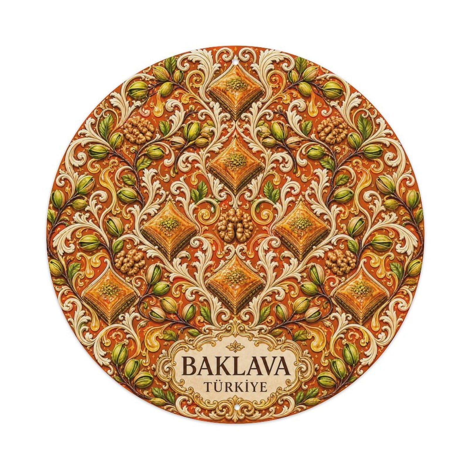 Baklava Terracotta Orange Arabesque Pattern Metal Tin Sign
