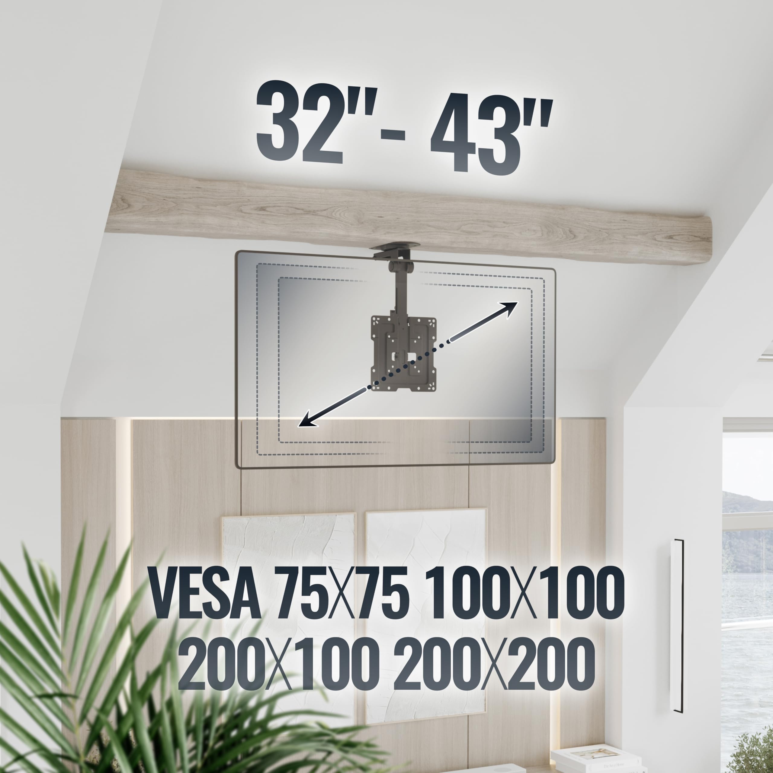 Ricoo Support TV Plafond Universel D0111 13-33 Pouces (33-84 Cm) Orientable Pliable Hauteur Réglable Télé LCD Led Vesa 100 X 100 reconditionné