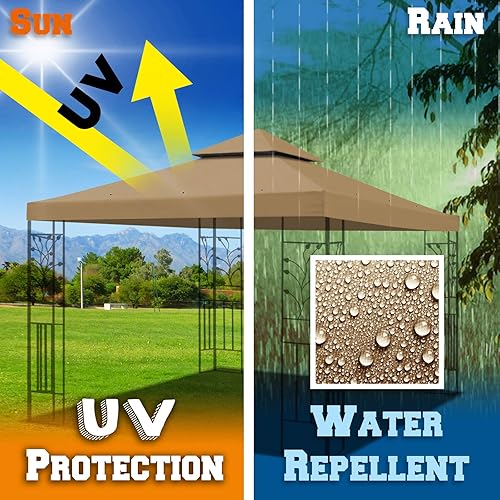 Miniatura 3 de BenefitUSA Toldo de repuesto para cenador de 119 x 119 pulgadas, cubierta superior de doble nivel (bronceado)