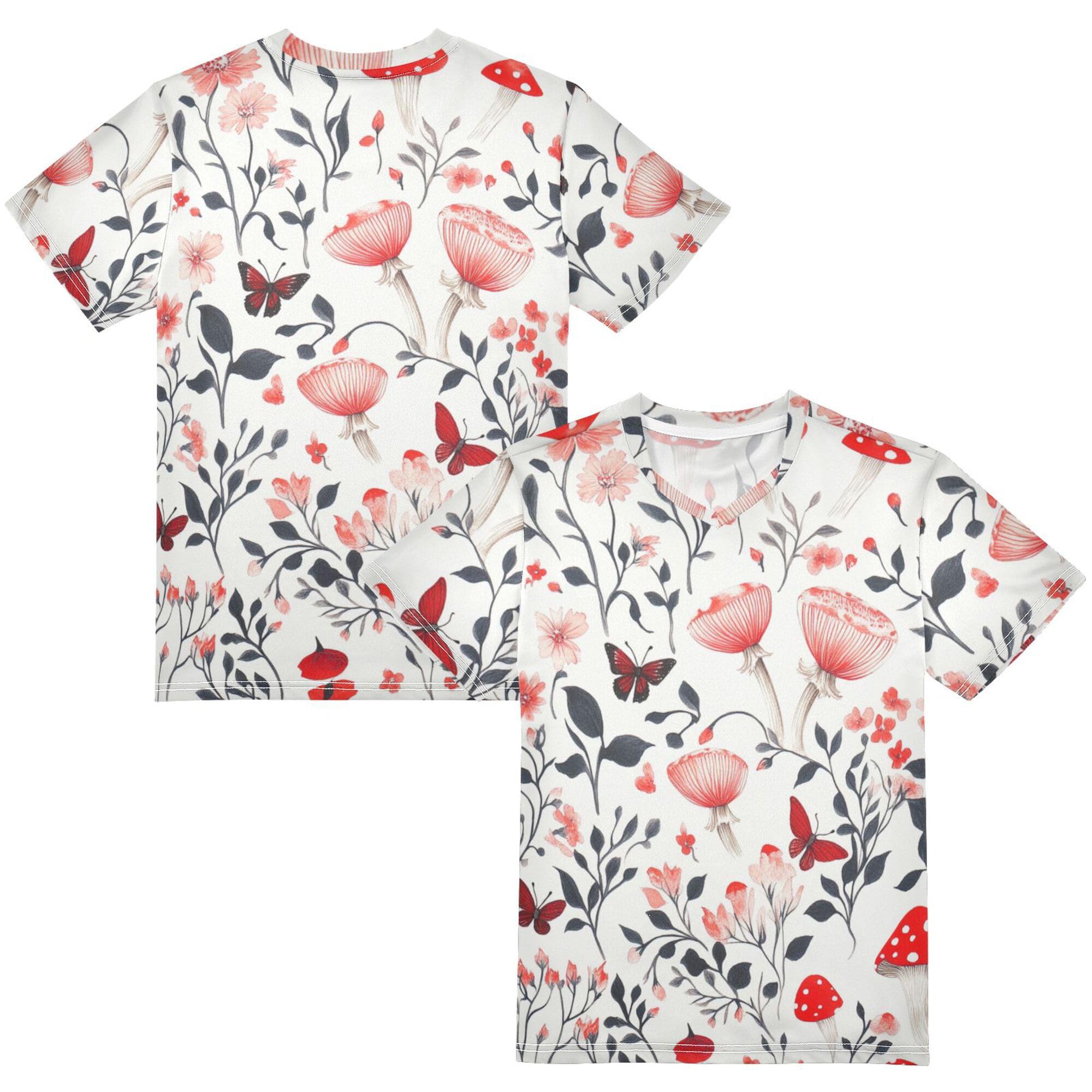Kids Short Sleeve Tees Cute Lightweight Red Mushrooms Sports Shirts Youth for Kids Teenagers