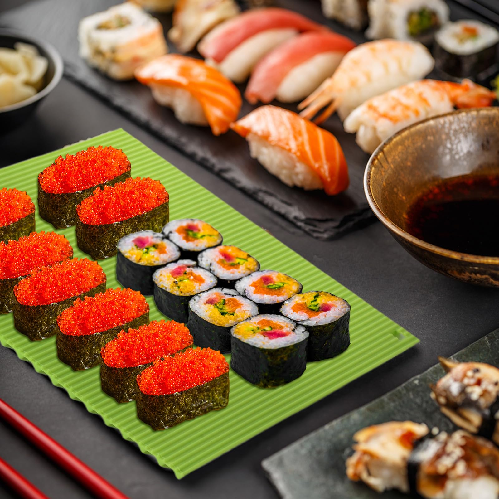 Zestaw do robienia sushi, silikonowa mata do sushi, kuchenna mata do sushi, mata do toczenia sushi dla początkujących dzieci sushi, nieprzywierająca japońska mata do sushi wielokrotnego użytku