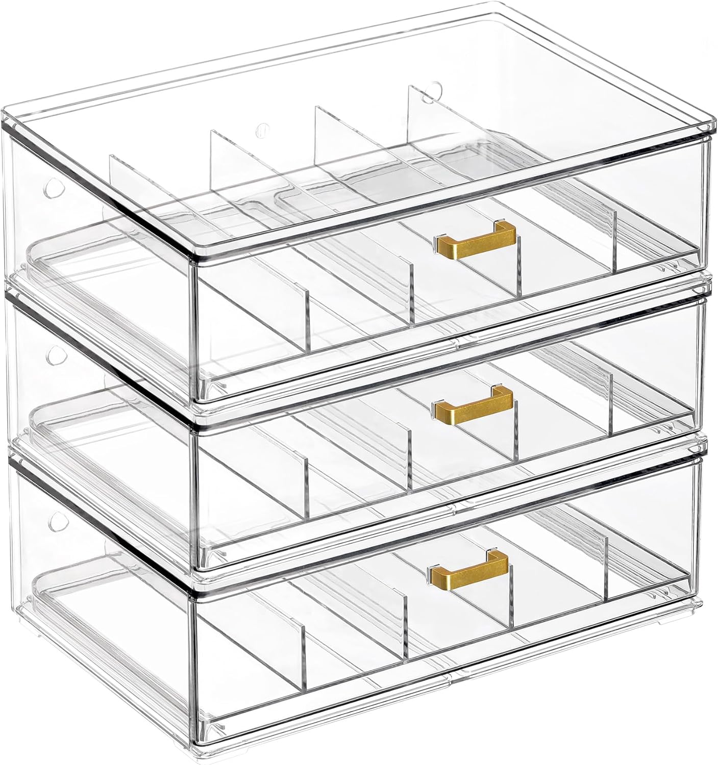 Clear Acrylic Sunglasses Organizer, Stackable Eyewear Storage with Gold Handles, Display Box for Closet or Vanity - Image 8