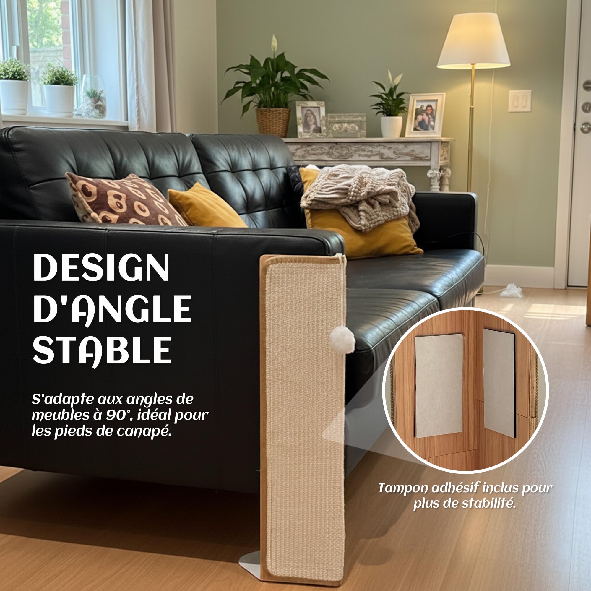 PETKARAY Under-Furniture Griffoir pour Chats, Poteau griffoir en sisal de 60 cm pour Angle de canapé, protège-Meubles pour canapé avec Balle Jouet