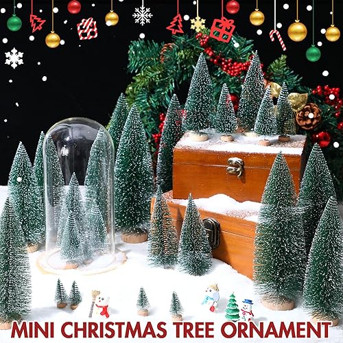 Miniatura 7 de Geetery 25 árboles de Navidad artificiales de pino, árboles de sisal, árboles de cepillo con base de madera para fiesta de Navidad, hogar, mesa,