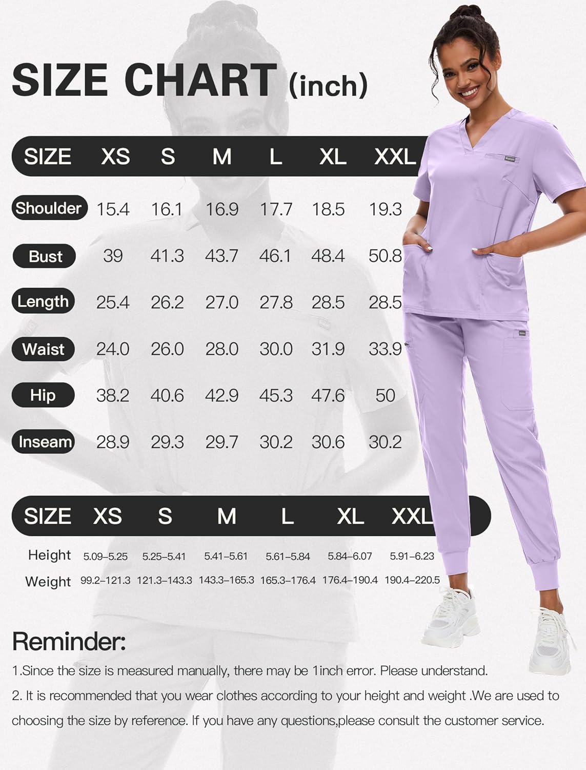 niaahinn Women's Scrub Top with Classic V-Neck & Yoga Jogger Pants Medical Nursing Uniform Set - Image 7